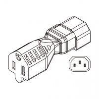 AC转接头, IEC 320 Sheet E 插头连接器转NEMA 5-15R, 2 P 3芯接地, 3转3-Pin, 10A 125V