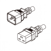 美规 (美标)3-Pin IEC 320 Sheet I 服务器延长线插头转 IEC 320 C19 AC电源线组- 成型PVC线材(Cord Set) 1.8 米黑色 (SJT 14/3C/60C )