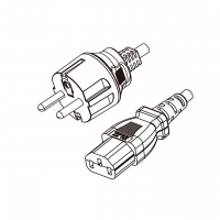 欧规 (欧标)3-Pin插头转 IEC 320 C13品字尾 AC电源线组-HF超声波成型-无卤线材 (Cord Set ) 1.8 米黑色 (HZ1Z1-F 3X0.75mm² )