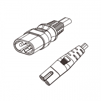 欧规 (欧标)2-Pin IEC 320 Sheet C  2口八字 插头转IEC 320 C7 八字尾 AC电源线组-PVC线材 (Cord Set) 1.8 米黑色 (HVVH2-F 2X0.75mm² )
