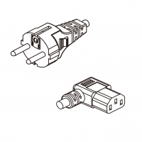 欧规 (欧标)3-Pin 插头转 IEC 320 C13品字尾 (右弯) AC电源线组- 成型PVC线材(Cord Set) 1.8 米黑色 ( HVV-F 3G 0.75mm² )