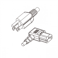 美规 (美标)3-Pin NEMA 5-15P插头转 IEC 320 C13品字尾 (右弯)  AC电源线组-PVC线材 (Cord Set) 1.8 米黑色 (SVT 18/3C/1C )
