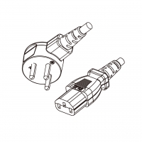 以色列3-Pin弯头插头转 IEC 320 C13品字尾 AC电源线组-PVC线材 (Cord Set) 1.8 米黑色 (HVV-F 3G 0.75mm² )