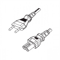 欧规 (欧标)2-Pin插头转 IEC 320 C7 八字尾 AC电源线组-HF超声波成型-无卤线材 (Cord Set ) 1.8 米黑色 (H03Z1Z1H2-F 2X0.75mm² )