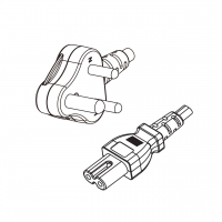 南非2-Pin弯头插头转 IEC 320 C7 八字尾 AC电源线组-PVC线材 (Cord Set) 1.8 米黑色 (HVVH2-F 2X0.75mm² )