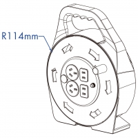 4孔插座手摇式卷线盘, 中国2+3孔(2+2) 10M 1.0mm² 3C 线材, 10A 断路器, 电源指示, ø 114mm