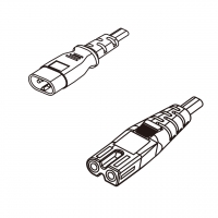 美规 (美标)2-Pin IEC 320 Sheet C  2口八字 插头转 IEC 320 C7 八字尾 AC电源线组- 成型PVC线材(Cord Set) 0.5 米黑色 (NISPT-2 18/2C/60C )