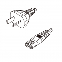 阿根廷 2-Pin 插头转 IEC 320 C7 八字尾 AC电源线组- 成型PVC线材(Cord Set) 1 米黑色 ( H03VVH2-F 2X 0.75mm² )