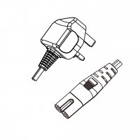 英规 (英标)3-Pin插头转 IEC 320 C7 八字尾 AC电源线组-HF超声波成型-无卤线材 (Cord Set ) 1.8 米黑色 (HZ1Z1H2-F 2X0.75mm² )