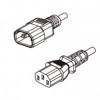 美规 (美标)3-Pin IEC 320 Sheet E 品字三脚插头转 IEC 320 C13品字尾 AC电源线组- 成型PVC线材(Cord Set) 1.8 米黑色 (SVT 18/3C/60C )