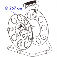 4孔插座卷线盘, 中国2+3 孔(2+2) RVV 300/500 1.5*3C, OD:8.1, 20~90M 1.0~1.5 mm² 3C 线材, 10A 250V, 强化外壳, 卷线盘外径267mm