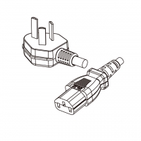 中国3-Pin弯头插头转 IEC 320 C13品字尾 AC电源线组-PVC线材 (Cord Set) 1.8 米黑色 60227 I3(RVV) 3C*0.75mm², (圆线)