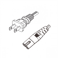 美规 (美标)2-Pin NEMA 1-15P插头转 IEC 320 C7 八字尾 AC电源线组-HF超声波成型-无卤线材 (Cord Set ) 1.8 米黑色 (NISPE-2 18/2C )