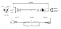 丹麦3-Pin 插头转 IEC 320 C5米老鼠 / 梅花尾 AC电源线组- 成型PVC线材(Cord Set) 1.8 米黑色 ( HVV-F 3G 0.75mm² )