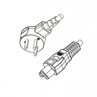 以色列3-Pin弯头插头转 IEC 320 C5米老鼠 / 梅花尾 AC电源线组-HF超声波成型-无卤线材 (Cord Set ) 1.8 米黑色 (H03Z1Z1-F 3X0.75mm² )