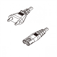印度2-Pin 插头转 IEC 320 C7 八字尾 AC电源线组- 成型PVC线材(Cord Set) 1 米黑色 (YY 2C 0.75mm² (PVC )