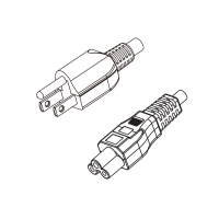 日本3-Pin插头转 IEC 320 C5米老鼠 / 梅花尾 AC电源线组-HF超声波成型-无卤线材 (Cord Set ) 1.8 米黑色 (EM-ECTF 3X0.75mm² )