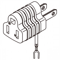 AC转接头, 美规 (美标)NEMA 1-15P 插头转NEMA 5-15R连接器, 附接地线&端子 2转3-Pin