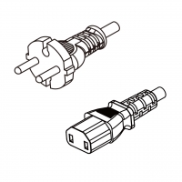 欧规 (欧标)2-Pin 插头转 IEC 320 C17 AC电源线组- 成型PVC线材(Cord Set) 1.8 米黑色 (HVV-F 2G 0.75mm² )