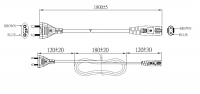 巴西2-Pin 插头转 IEC 320 C7 八字尾 AC电源线组- 成型PVC线材(Cord Set) 1.8 米黑色 ( H03VVH2-F 2X 0.75mm² )