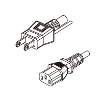 日本3-Pin 插头转 IEC 320 C13品字尾 AC电源线组- 成型PVC线材(Cord Set) 1 米黑色 (VCTF 3X0.75mm² 圆线 )