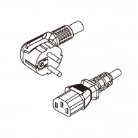 欧规 (欧标)3-Pin 弯头插头转 IEC 320 C13品字尾 AC电源线组- 成型PVC线材(Cord Set) 0.5 米黑色 ( HVV-F 3G 0.75mm² )