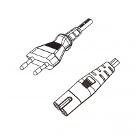 欧规 (欧标)2-Pin插头转 IEC 320 C7 八字尾 AC电源线组-HF超声波成型-无卤线材 (Cord Set ) 1.8 米黑色 (HZ1Z1H2-F 2X0.75mm² )