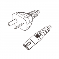 阿根廷 2-Pin插头转 IEC 320 C7 八字尾 AC电源线组-PVC线材 (Cord Set) 1 米黑色 (H03VVH2-F 2X0.75mm² )