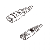 欧规 (欧标)2-Pin IEC 320 Sheet C 插头转 IEC 320 C7 八字尾 AC电源线组- 成型PVC线材(Cord Set) 1.8 米黑色 ( H03VVH2-F 2X 0.75mm² )