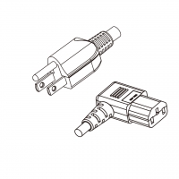 美规 (美标)3-Pin NEMA 5-15P插头转 IEC 320 C13品字尾 (右弯) AC电源线组-HF超声波成型-无卤线材 (Cord Set ) 1.8 米黑色 (SVE 18/3C/60C )