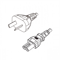 阿根廷2-Pin插头转 IEC 320 C7 八字尾 AC电源线组-HF超声波成型-无卤线材 (Cord Set ) 1.8 米黑色 (HZ1Z1H2-F 2X0.75mm² )