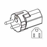 AC转接头, 欧规 (欧标)插头转美国NEMA 5-15R  连接器, 3转3-Pin, 10A 250V  (成型式)