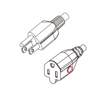 美规 (美标)3-Pin NEMA 5-15P插头to 5-15R (锁固式) AC电源线组-PVC线材 (Cord Set) 1.8 米黑色 (SJT 16/3C/1C )