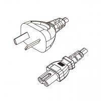 阿根廷 2-Pin插头转 IEC 320 C7 八字尾 AC电源线组-PVC线材 (Cord Set) 1.8 米黑色 (HVVH2-F 2X0.75mm² )