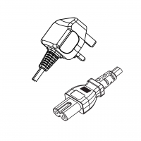 英规 (英标)3-Pin插头转 IEC 320 C7 八字尾 AC电源线组-HF超声波成型-无卤线材 (Cord Set ) 1.8 米黑色 (H03Z1Z1H2-F 2X0.75mm² )