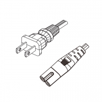 美规 (美标)2-Pin NEMA 1-15P插头转 IEC 320 C7 八字尾 AC电源线组-HF超声波成型-无卤线材 (Cord Set ) 1.8 米黑色 (SPE-2 18/2C )