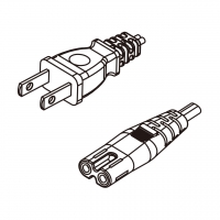 台湾2-Pin 插头转 IEC 320 C7 八字尾 AC电源线组- 成型PVC线材(Cord Set) 1.8 米黑色 (VFF 2X 0.75mm² 扁线 )