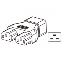 AC转接头, IEC 320 Sheet I 插头连接器转IEC 320 C13 x 2, 3转3-Pin