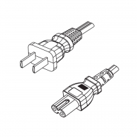 中国2-Pin插头转 IEC 320 C7 八字尾 AC电源线组-PVC线材 (Cord Set) 1 米黑色 60227 IEC 52 (RVV300/300) 2X0.75mm²