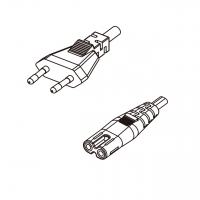 欧规 (欧标)2-Pin 插头转 IEC 320 C7 八字尾 AC电源线组- 成型PVC线材(Cord Set) 1 米黑色 ( H03VVH2-F 2X 0.75mm² )