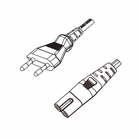 欧规 (欧标)2-Pin插头转 IEC 320 C7 八字尾 AC电源线组-HF超声波成型-无卤线材 (Cord Set ) 1.8 米黑色 (H03Z1Z1H2-F 2X0.75mm² )