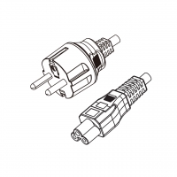 欧规 (欧标)3-Pin插头转 IEC 320 C5米老鼠 / 梅花尾 AC电源线组-HF超声波成型-无卤线材 (Cord Set ) 1.8 米黑色 (HZ1Z1-F 3X0.75mm² )