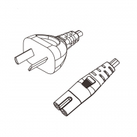阿根廷2-Pin插头转 IEC 320 C7 八字尾 AC电源线组-HF超声波成型-无卤线材 (Cord Set ) 1 米黑色 (H03Z1Z1H2-F 2X0.75mm² )