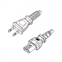 日本2-Pin插头转 IEC 320 C7 八字尾 AC电源线组-PVC线材 (Cord Set) 1.8 米黑色 (VCTFK 2X0.75mm² )