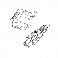 印度3-Pin弯头插头转 IEC 320 C13品字尾 AC电源线组-HF超声波成型-无卤线材 (Cord Set ) 1.8 米黑色 (HZ1Z1-F 3X0.75mm² )