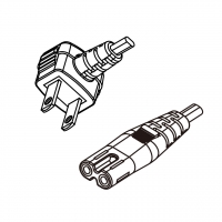 台湾2-Pin 弯头插头转 IEC 320 C7 八字尾 AC电源线组- 成型PVC线材(Cord Set) 1.8 米黑色 (VCTFK 2X 0.75mm² 扁线 )