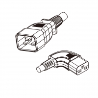 美规 (美标)3-Pin IEC 320 Sheet I 服务器延长线插头转 C19 (右弯) AC电源线组-PVC线材 (Cord Set) 1.8 米黑色 (SJT 16/3C/1C )