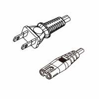 日本2-Pin 半绝缘插头转 IEC 320 C7 八字尾 AC电源线组- 成型PVC线材(Cord Set) 1 米黑色 (60227 IEC 52 2X 0.75mm² )