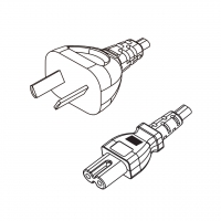 阿根廷 2-Pin插头转 IEC 320 C7 八字尾 AC电源线组-PVC线材 (Cord Set) 1.8 米黑色 (H03VVH2-F 2X0.75mm² )