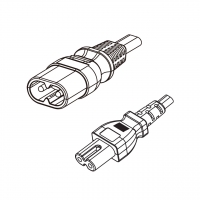 欧规 (欧标)2-Pin IEC 320 Sheet C  2口八字 插头转IEC 320 C7 八字尾 AC电源线组-PVC线材 (Cord Set) 1.8 米黑色 (H03VVH2-F 2X0.75mm² )